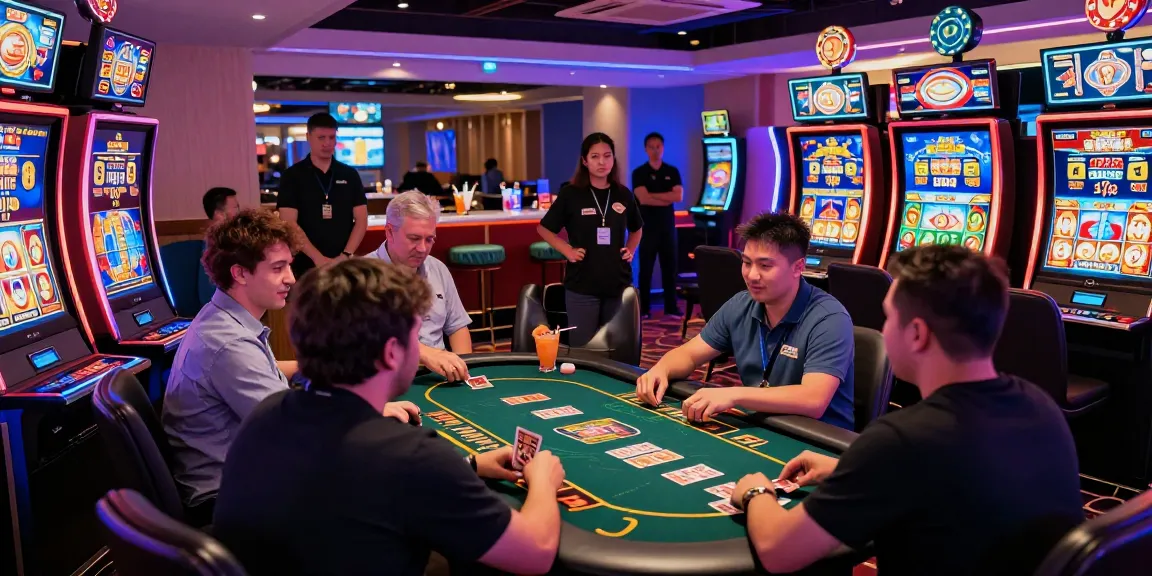 Players enjoying casinos that accept credit cards, engaging in dynamic games with vibrant atmosphere and friendly assistance.