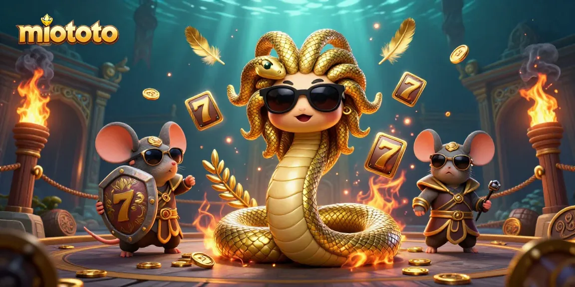 Engage with miototo's thrilling slot reels in a captivating 3D casino scene filled with excitement.