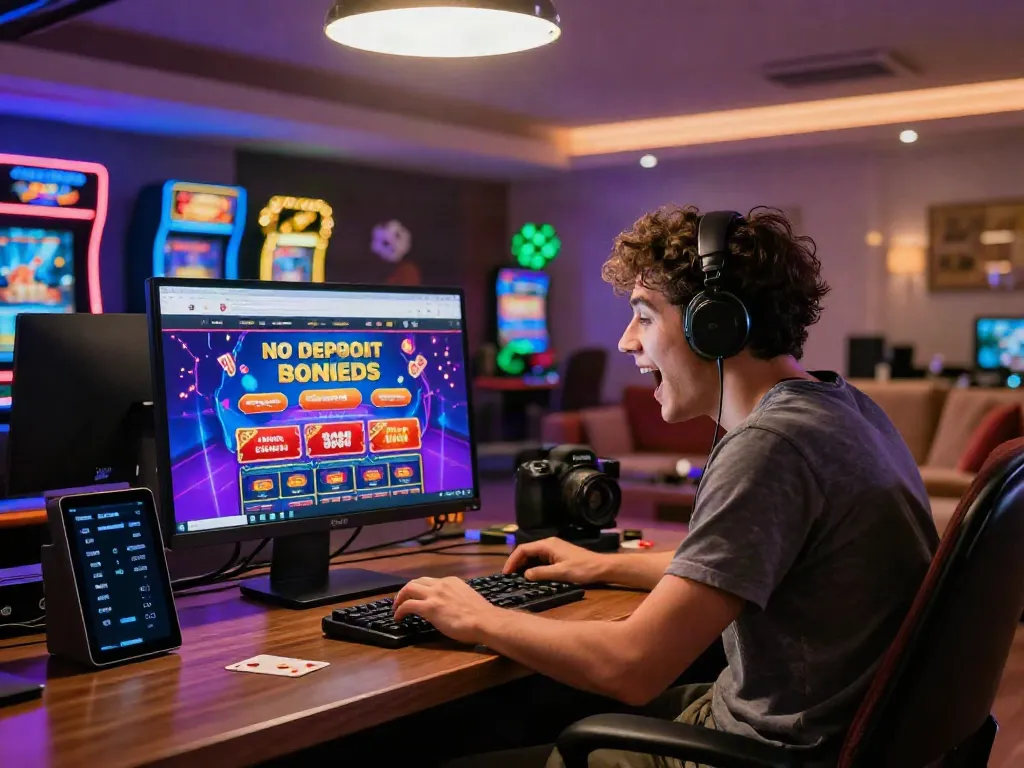 Engaging scene of a person exploring Casinos Sans depots on a computer in a cozy living room.