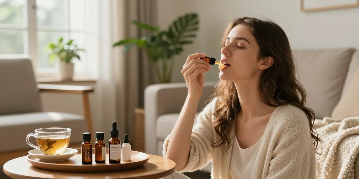 Individual using cbd oil canada in a cozy home setting, promoting relaxation and wellness.