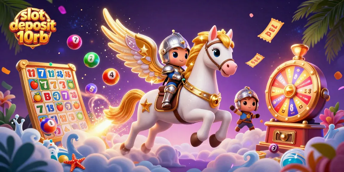 Play exciting slots with the vibrant scene of a celestial horse and gaming elements, showcasing slot deposit 10rb.