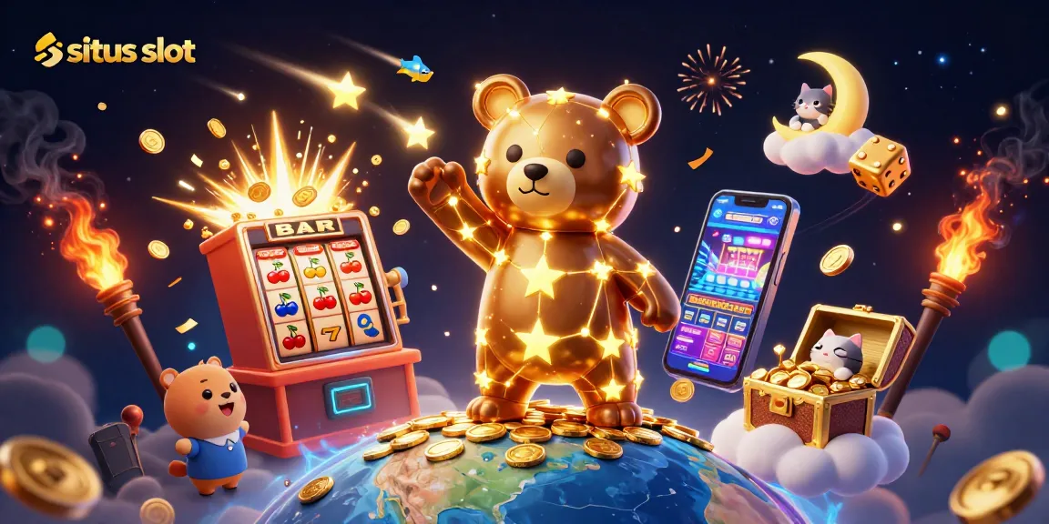 Permainan situs slot dengan simbol keberuntungan dan koin berjatuhan di atmosfer magis malam.