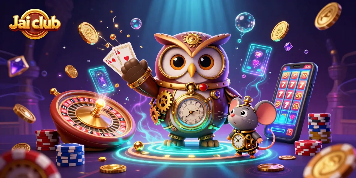 Engage with Jai club as the steampunk owl and mouse explore an animated casino world filled with rewards.