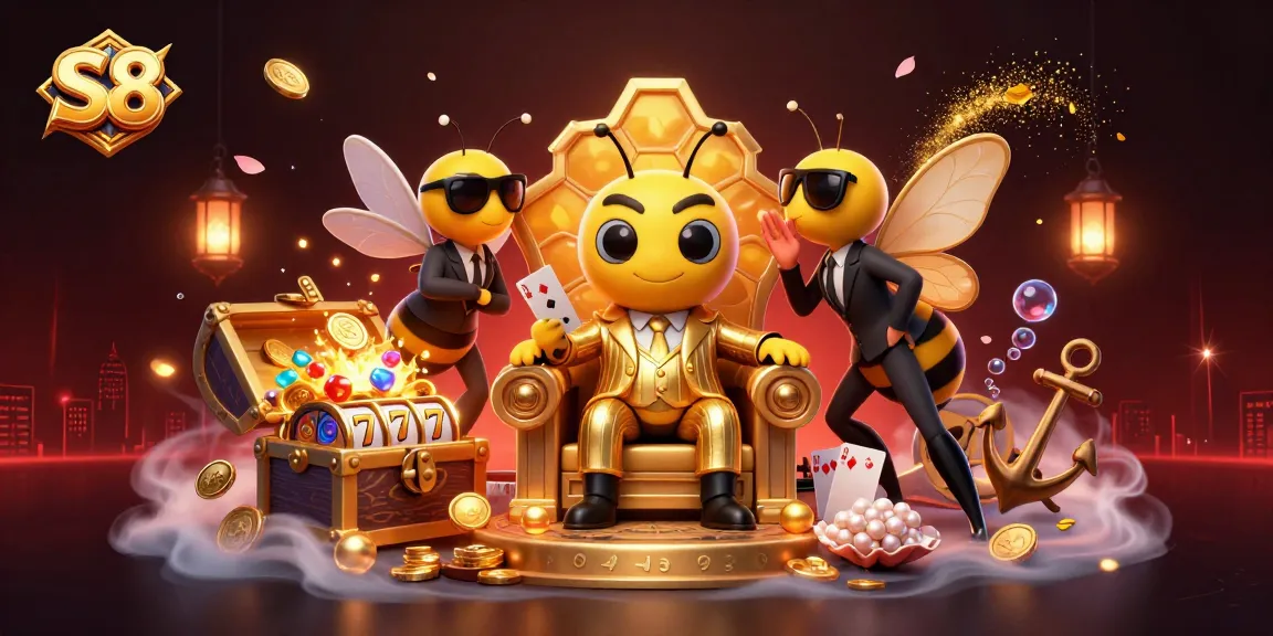 S8 casino scene featuring an ultra-detailed cartoon bumblebee mob boss with exciting game elements.