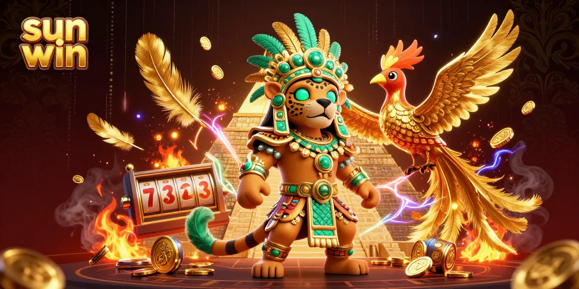 Experience thrilling gameplay with sun win, featuring a dynamic scene of a Mayan jaguar priest and golden symbols of jackpot excitement.