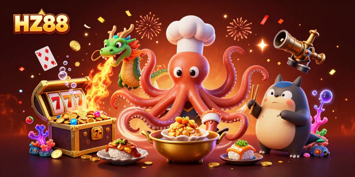 Experience the vibrant action of HZ88 with a dynamic casino scene featuring engaging characters and games.