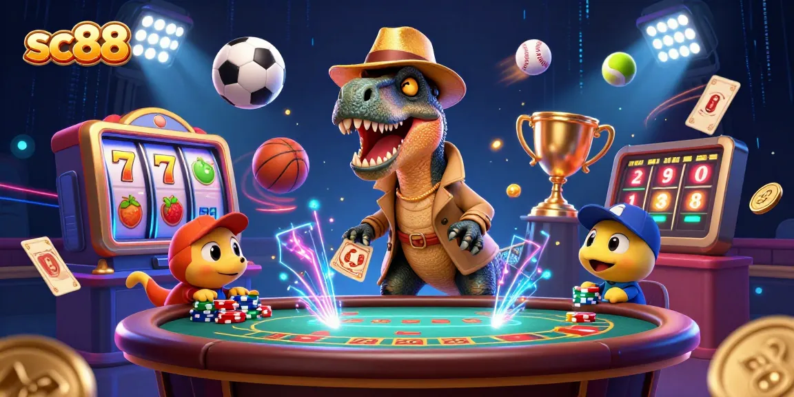 Experience thrilling slots action with sc88 in this vibrant 3D casino scene.