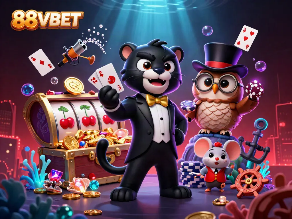 Experience the thrill of 88VBET with stylish characters in a vibrant casino setting.