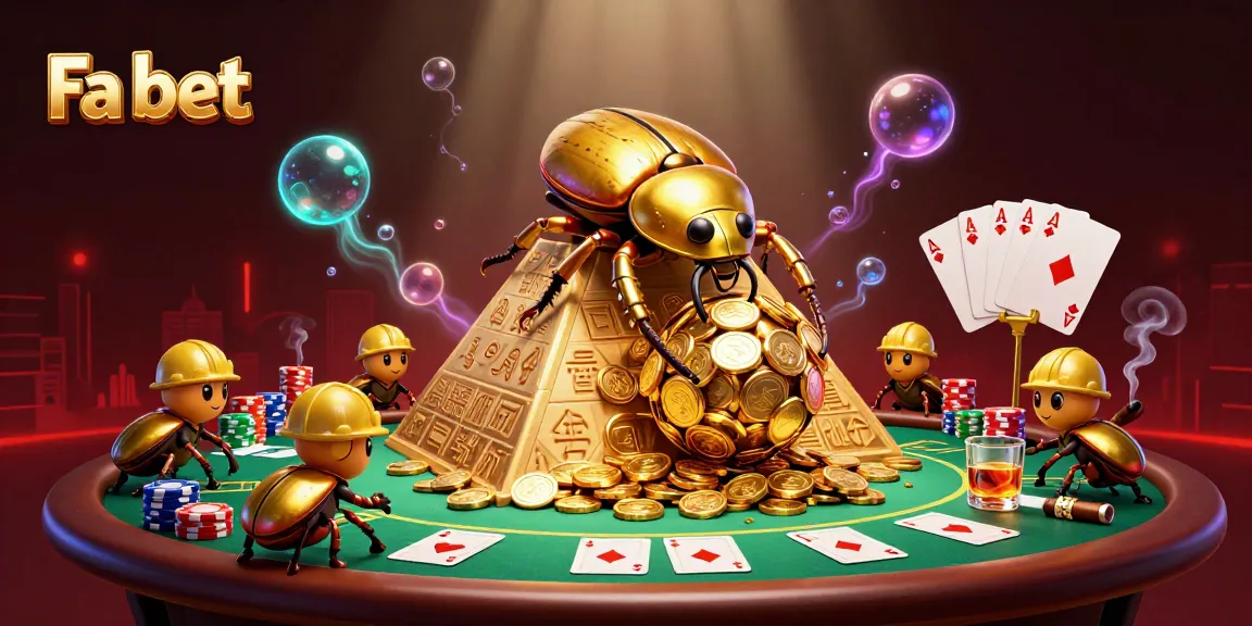 Experience exciting gaming with Fa bet, featuring vibrant casino symbols and dynamic beetles in action.