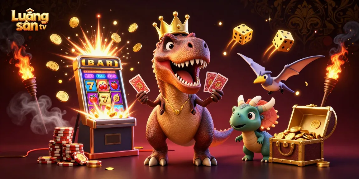 Engaging Lương sơn tv characters enjoying a vibrant casino scene with slots, chips, and golden treasures.