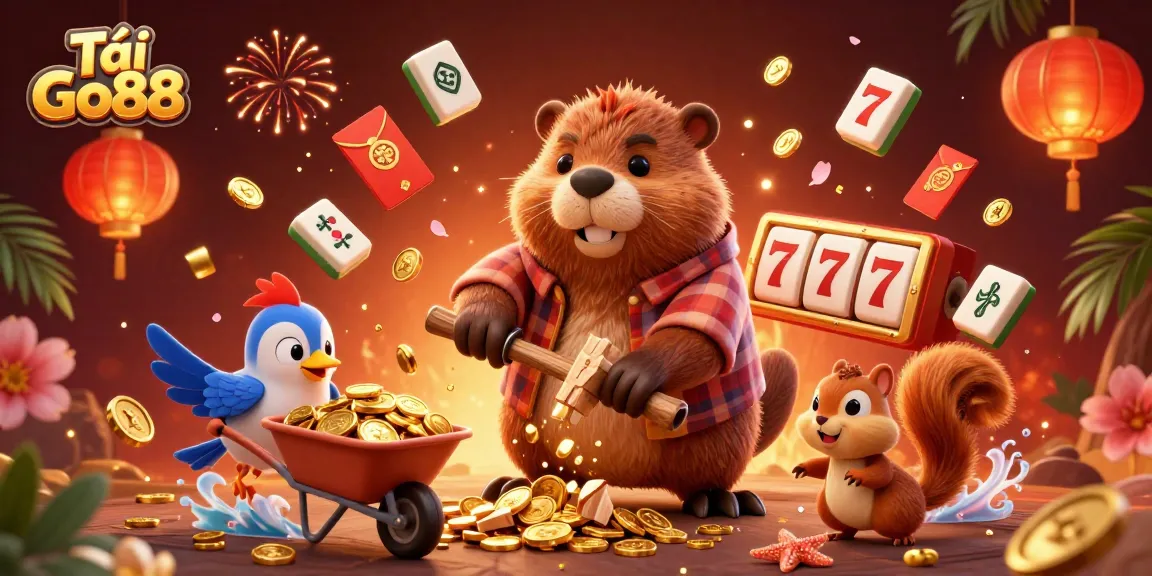 Tải Go88 and win big with 3D casino characters collecting golden coins in a vibrant illustration