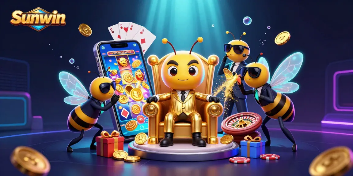Experience the excitement of Sunwin with a bumblebee mob boss amidst vibrant casino elements.