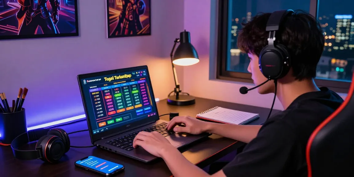 Exciting gaming atmosphere showcasing Pasaran Togel Terlengkap with a player immersed in an online togel session and vibrant betting interface.