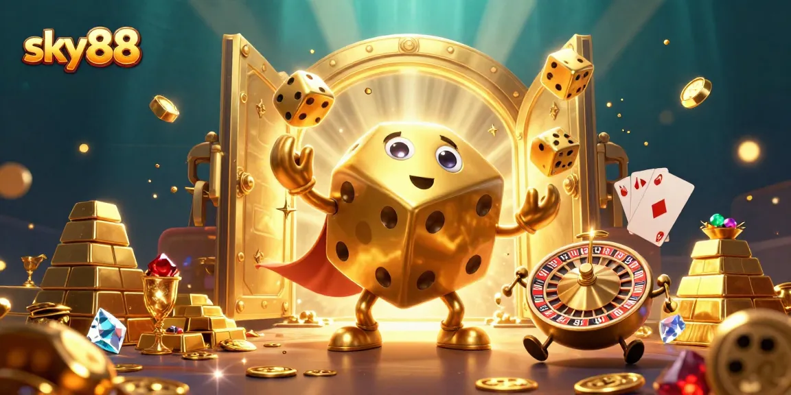 Experience exciting gaming adventures with sky88's golden dice golem and vibrant treasures.