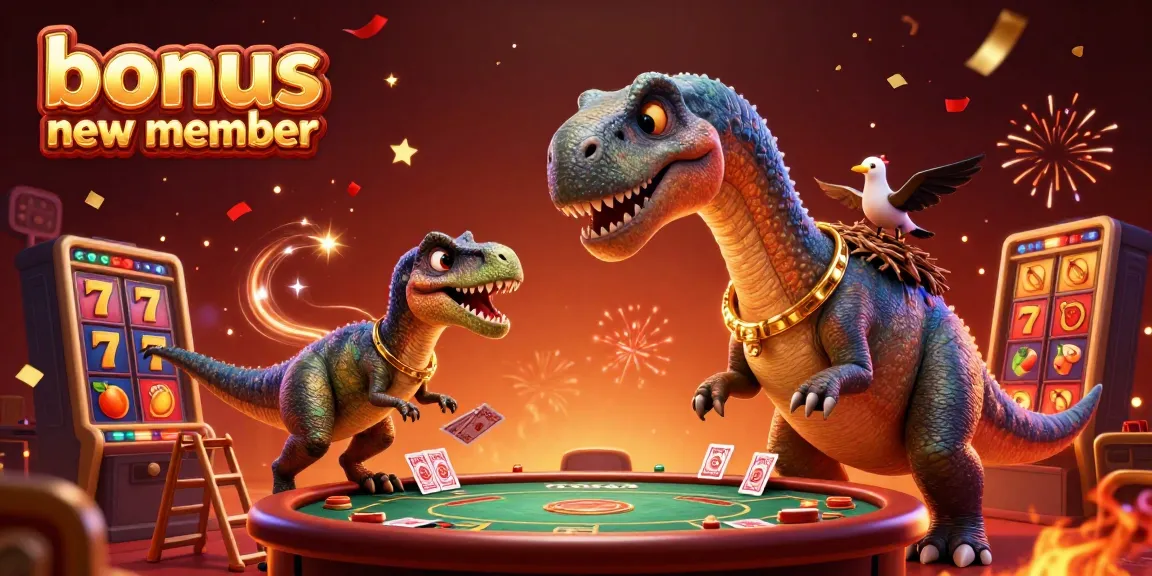 Win big with the bonus new member offer as vibrant 3D characters celebrate in a lively casino
