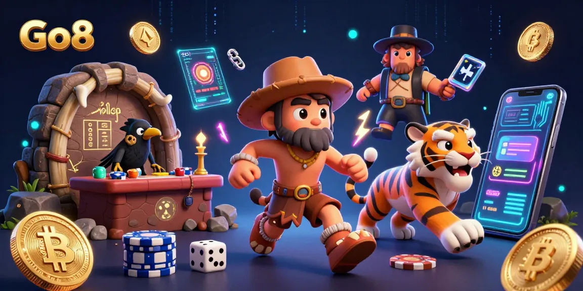 Engage with Go8's thrilling casino experience as a caveman duo and a sabertooth tiger play with high-stakes poker.