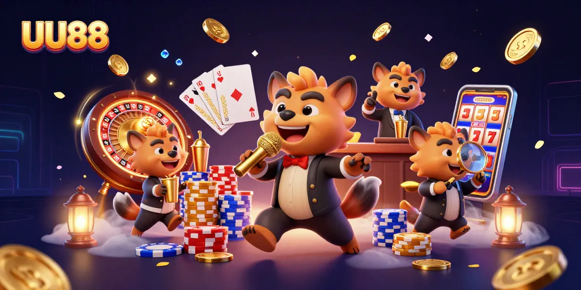 Experience thrilling gameplay with UU88's vibrant casino scene featuring hyenas and dynamic game elements.