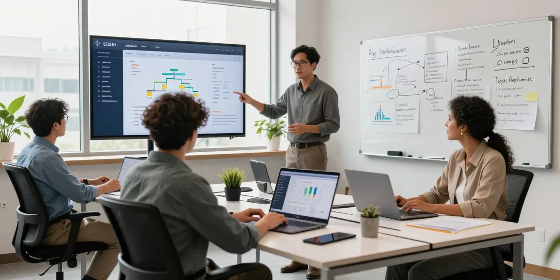 Team collaboration on an age verification system project in a modern office.