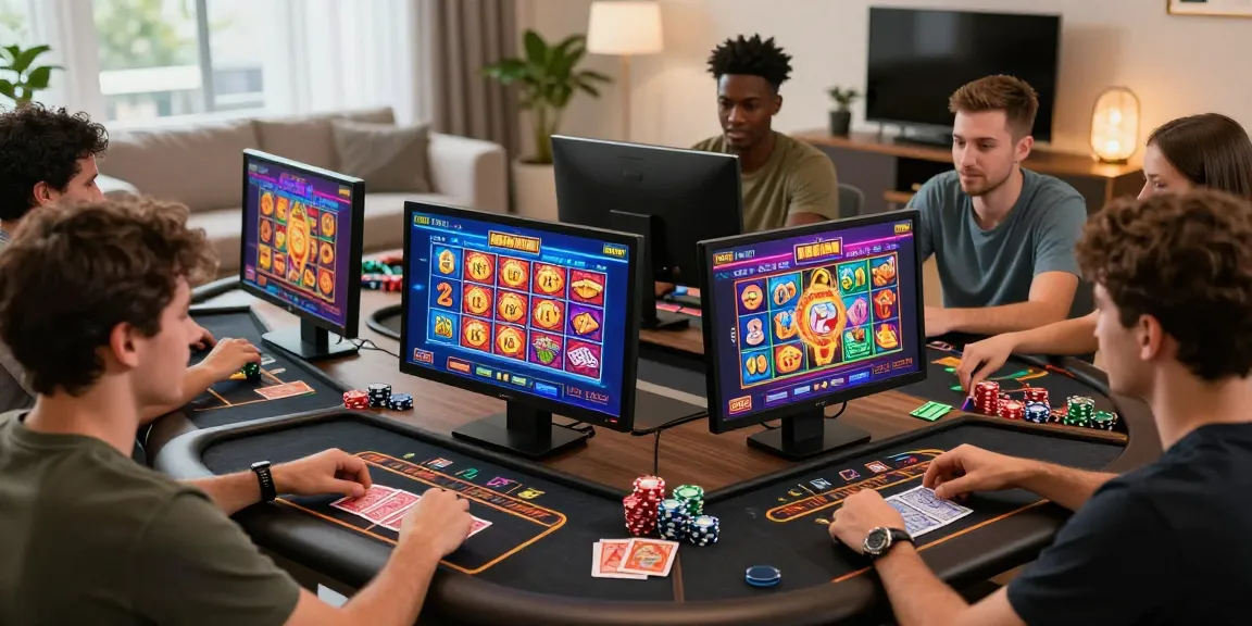 Players enjoying online casinos that accept credit cards in a lively atmosphere with mobile devices and colorful game interfaces.