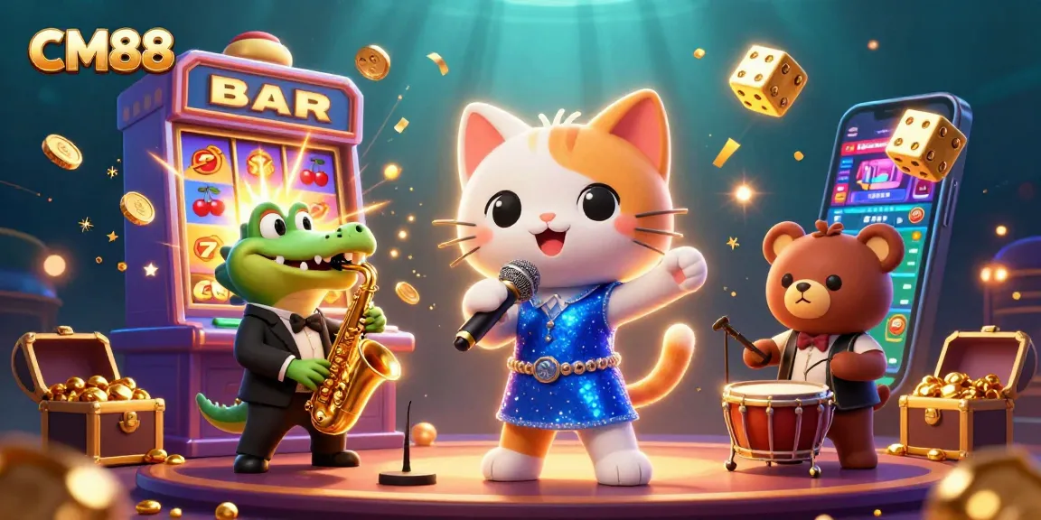 Experience CM88's vibrant casino adventure with characters celebrating a jackpot!