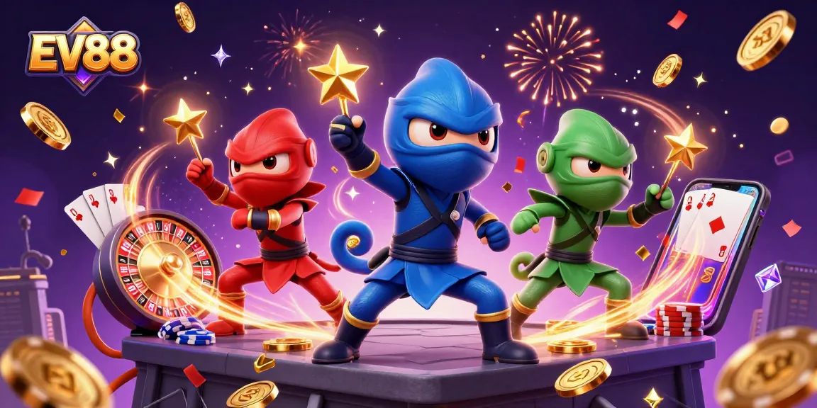 Experience thrilling gameplay at EV88 with vibrant casino elements and energetic characters.