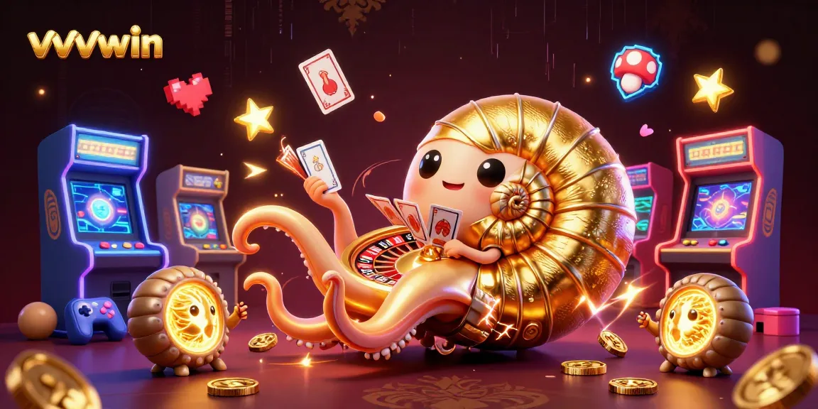 Experience thrilling games at vvvwin with a 3D cartoon nautilus roulette wheel and colorful arcade action.