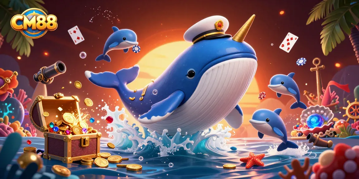 CM88 brings excitement as a whale, narwhal, and dolphins play amidst casino treasures.