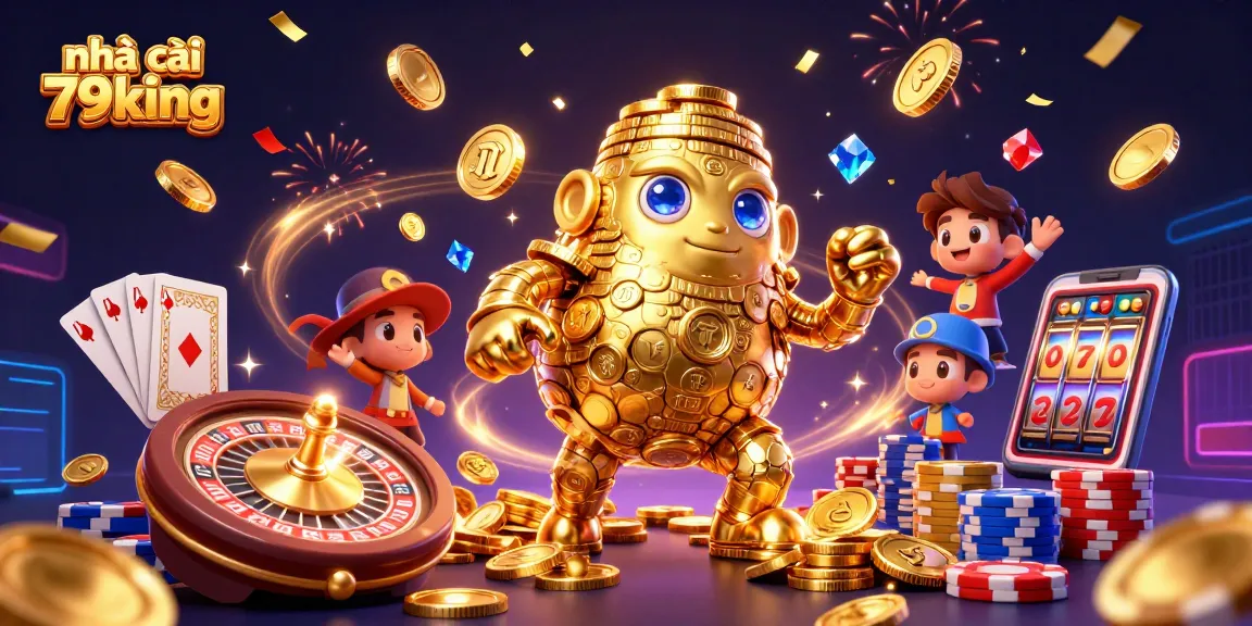 Win big at nhà cái 79king with vibrant 3D casino illustration showcasing exciting games and rewards.