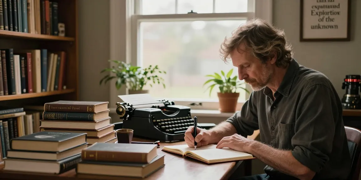 T Allen Greenfield at his contemplative workspace with spirituality and UFO books at https://tallengreenfield.com.