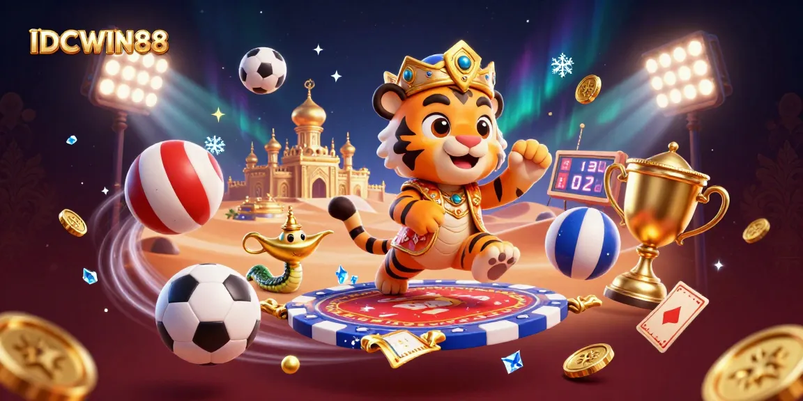 Experience premium gaming at IDCWIN88 with a vibrant casino scene featuring rich 3D elements.