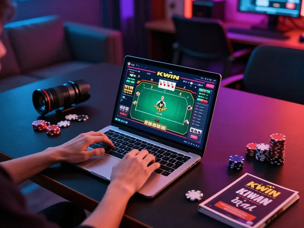 KWIN online poker game in action with player focusing on gameplay strategy.