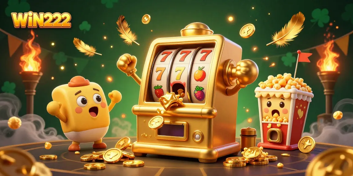 Experience the excitement of WIN222's jackpot scene with golden slot machines celebrating wins.