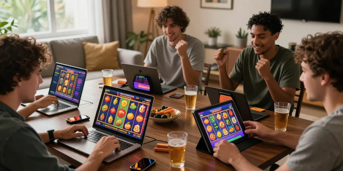Players enjoying online slot games in a cozy environment, highlighting the excitement of slot.