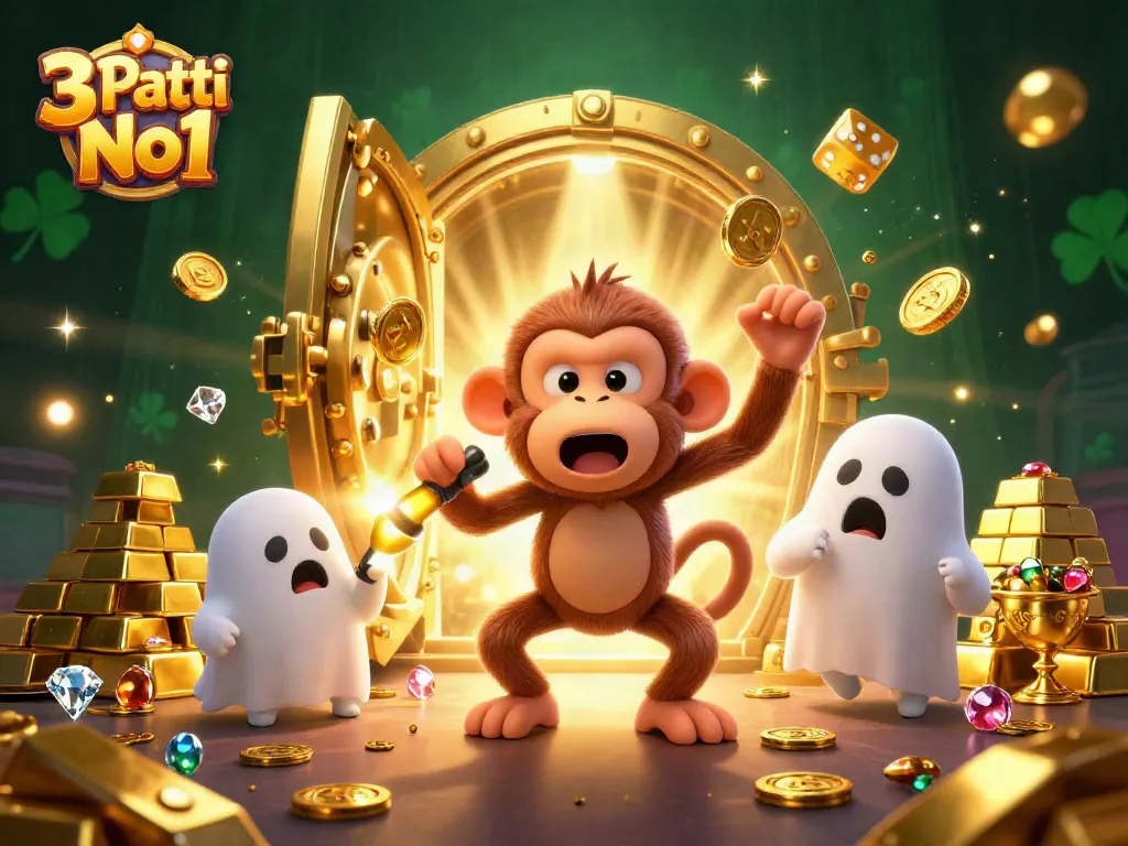 Experience real winnings with 3 Patti No1 in a vibrant haunted casino scene packed with treasures.