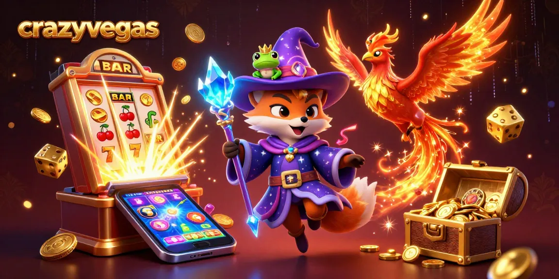 Experience the magic of crazyvegas with the wizard and phoenix amid dynamic slot symbols and golden winnings.