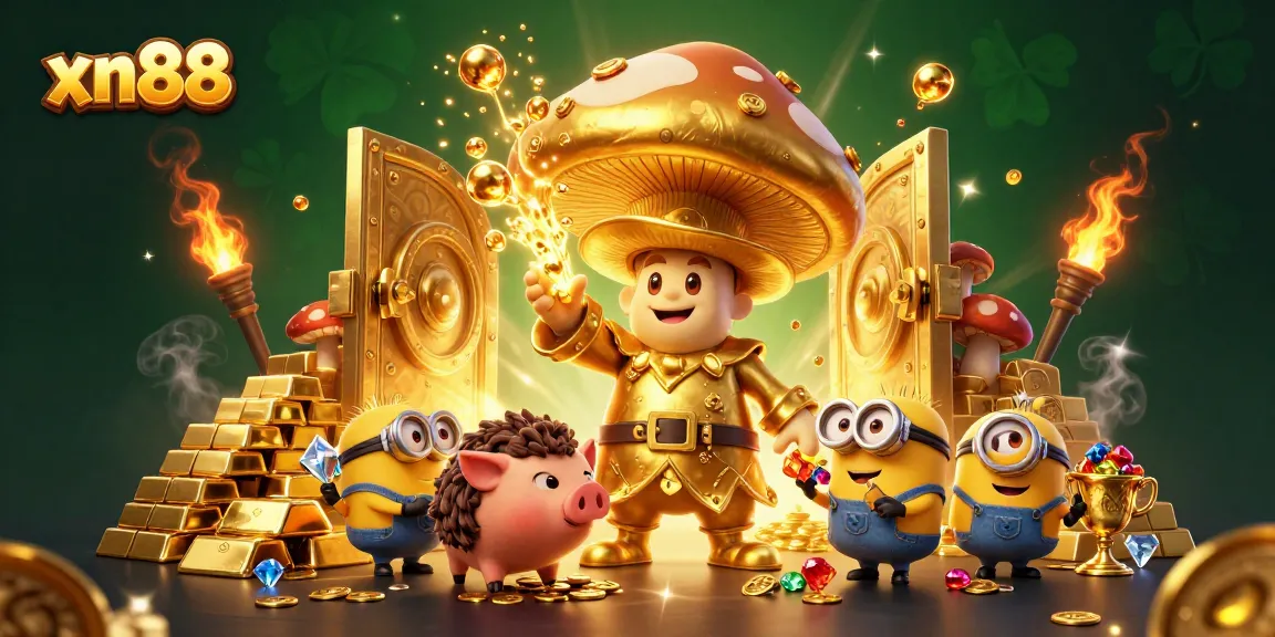 Win big at xn88 with a magical scene depicting treasure, characters, and casino excitement.