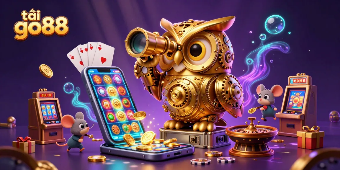 Enjoy thrilling gaming with tải go88 showcasing a clockwork owl and vibrant casino elements.