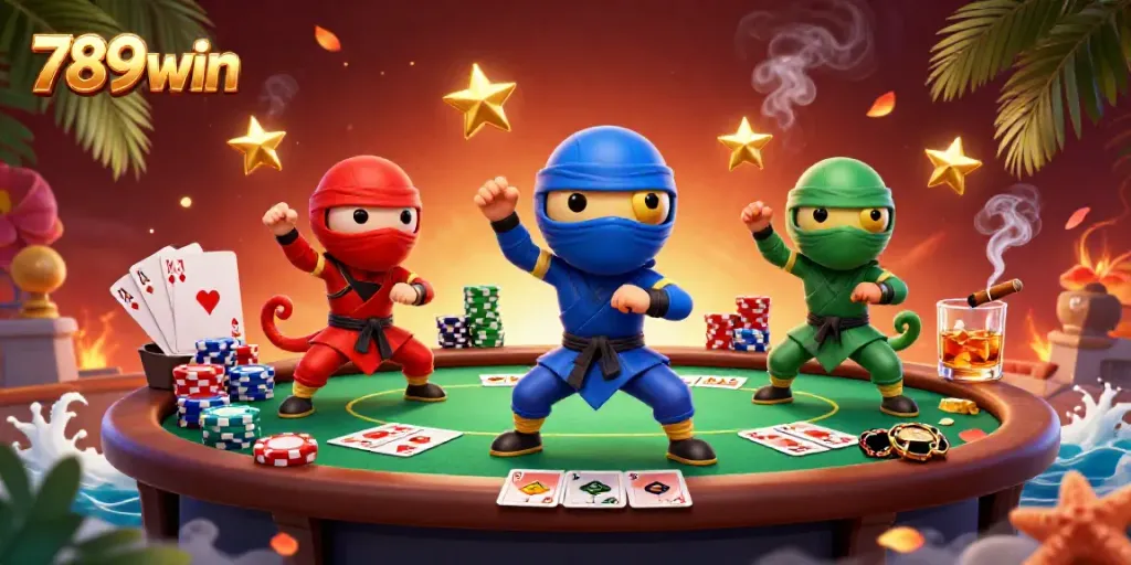 Experience thrilling action with 789win’s ninja chameleons on a vibrant casino rooftop.