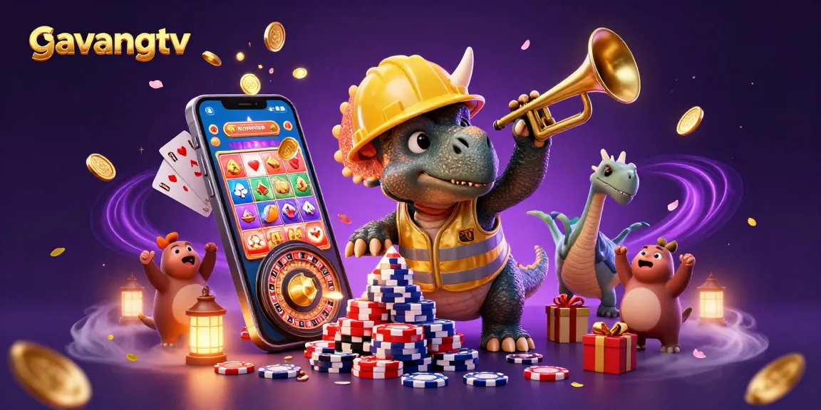 Gavangtv 3D depiction of a fun casino scene featuring a triceratops building poker chips.