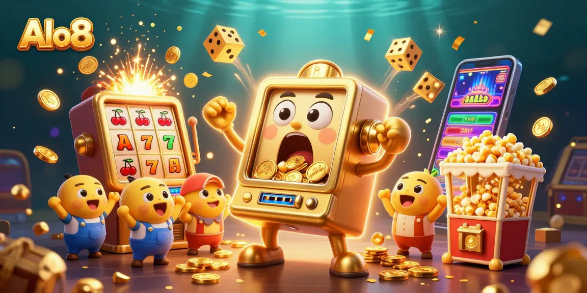 Experience the excitement of winning at Alo8 with a golden slot machine hitting the jackpot!