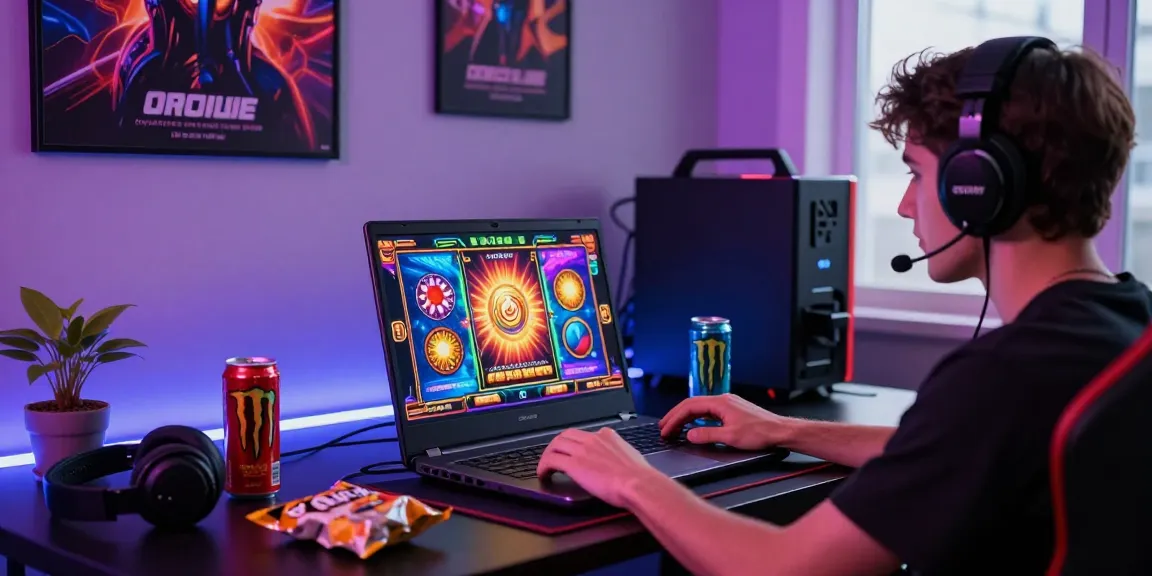 Player enjoying deposit tanpa minimal gaming experience on laptop with vibrant graphics.
