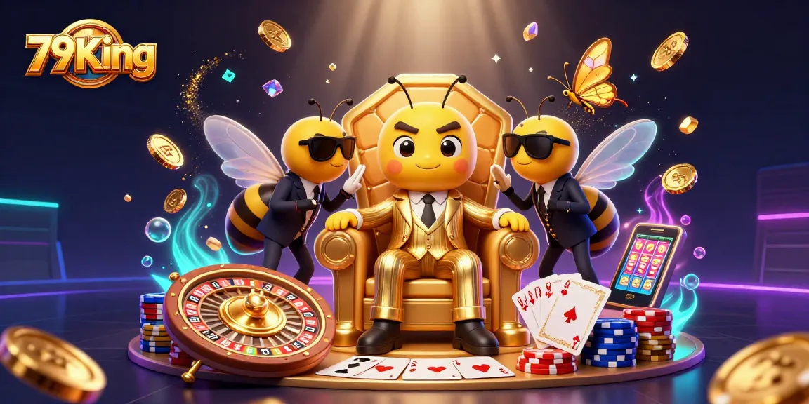 Engage in thrilling gameplay at 79King with colorful casino games, coins, and vibrant characters.