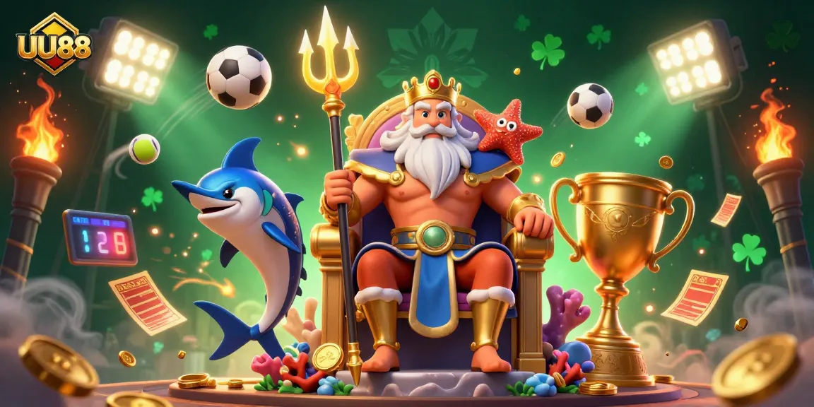 Engage with UU88's thrilling sports betting scene featuring Neptune and dynamic sports elements.