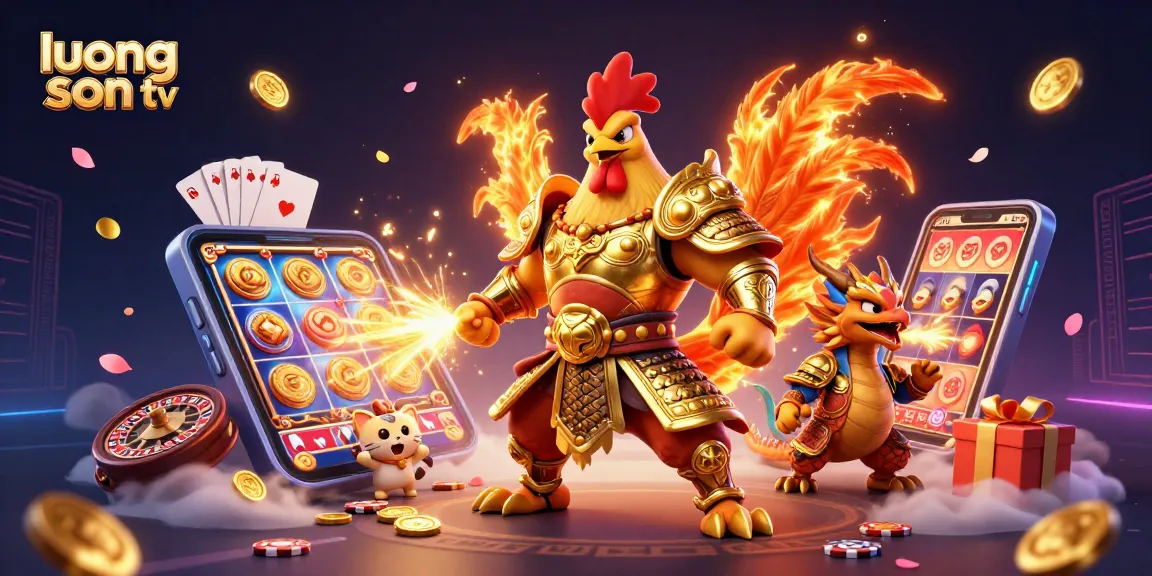 Experience exciting gaming with luong son tv featuring a fighting rooster warrior and a dragon hatchling.