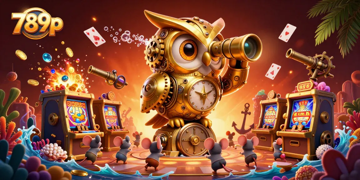 Experience the thrilling casino floor at 789p with vibrant slots and dynamic characters in this 3D illustration.