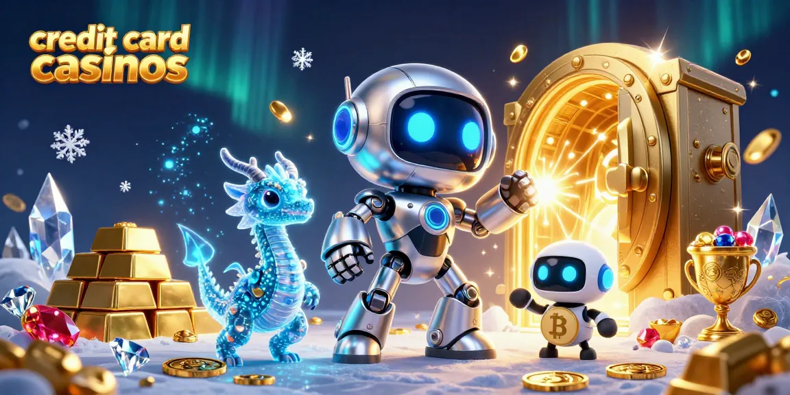 Explore the vibrant world of credit card casinos with a futuristic 3D scene full of treasures and gaming elements.
