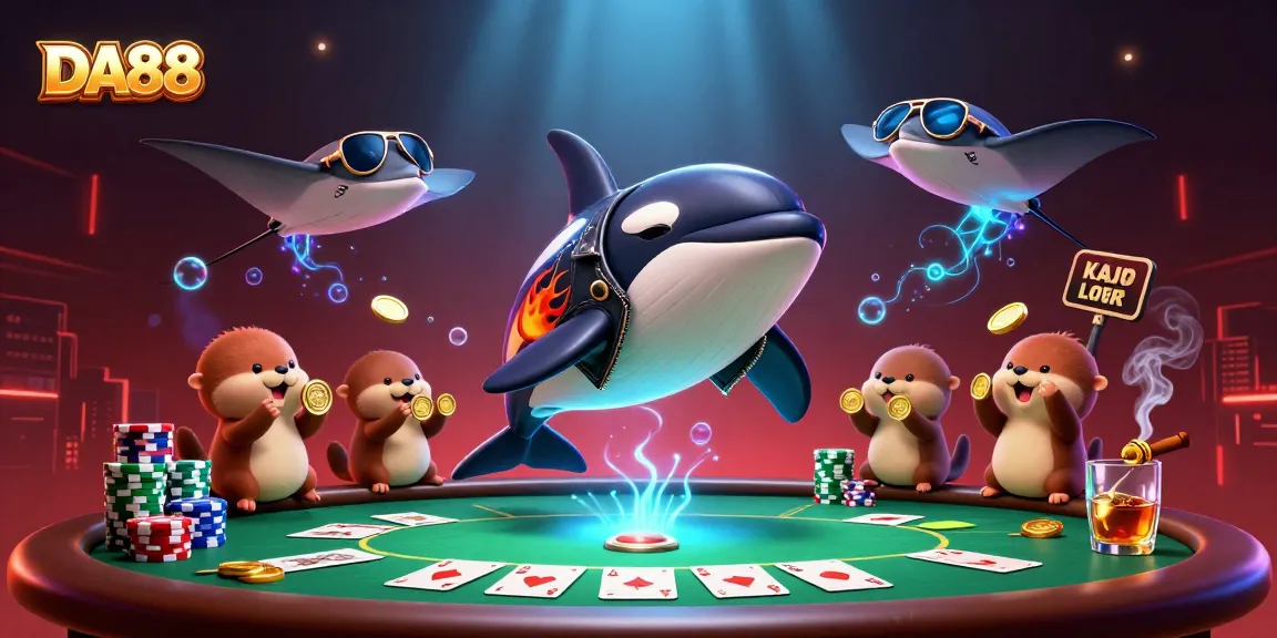 Join the excitement of DA88 as the orca, stingray, and otters celebrate wins with poker elements.