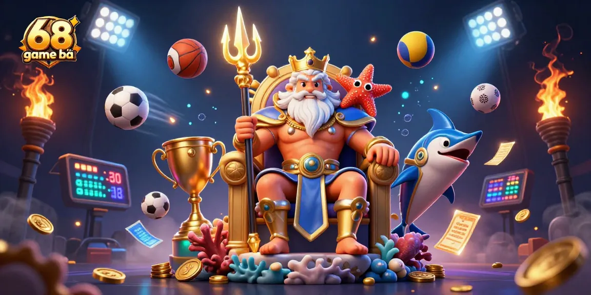 Experience 68 game bài with Neptune and friends in a vibrant 3D casino setting.