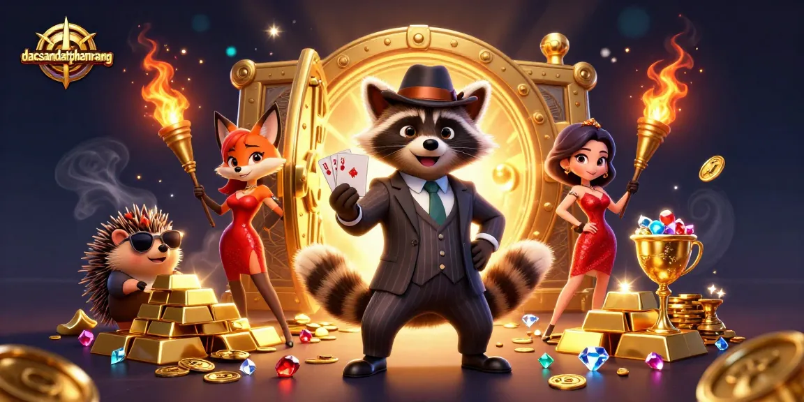Experience the thrill of dacsandatphanrang with a suave raccoon and vibrant casino elements.