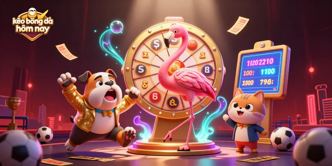 Betting excitement at kèo bóng đá hôm nay with a dog contestant and host spinning the prize wheel.